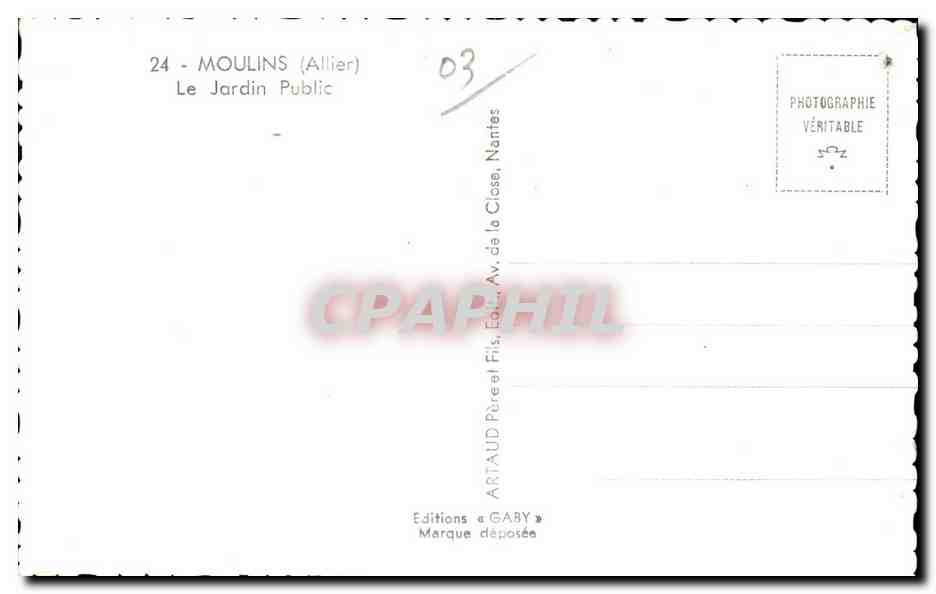 Moulins (Allier) — Le Jardin Public — Éditions Gaby — Verso