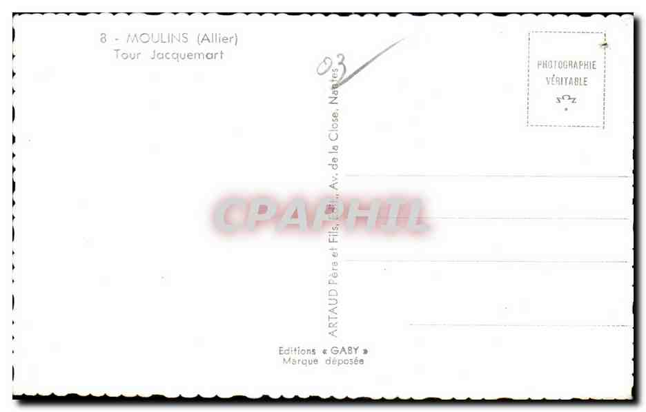 CPA Moulins Allier Tour Jacuemart — Verso