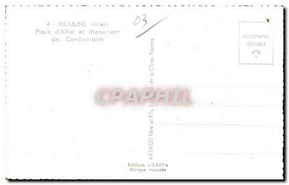 CPA Moulins Allier Place d Allier et Monument des Combattants — Verso