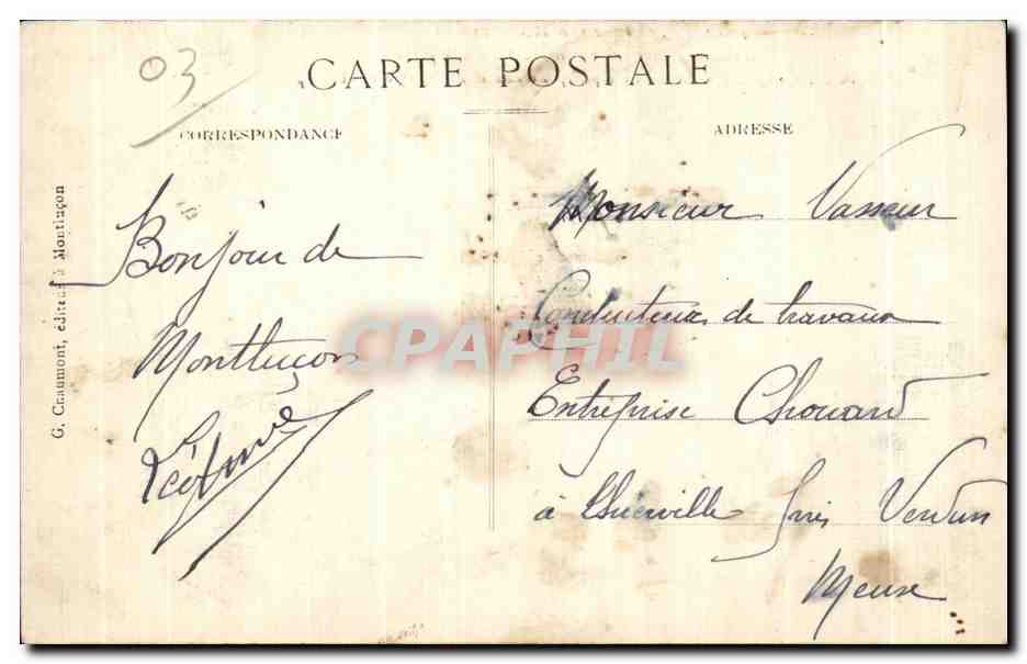 Neue Kasernen in Montluçon — 121. Linienregiment — G. Crammont, Verleger — Rückseite