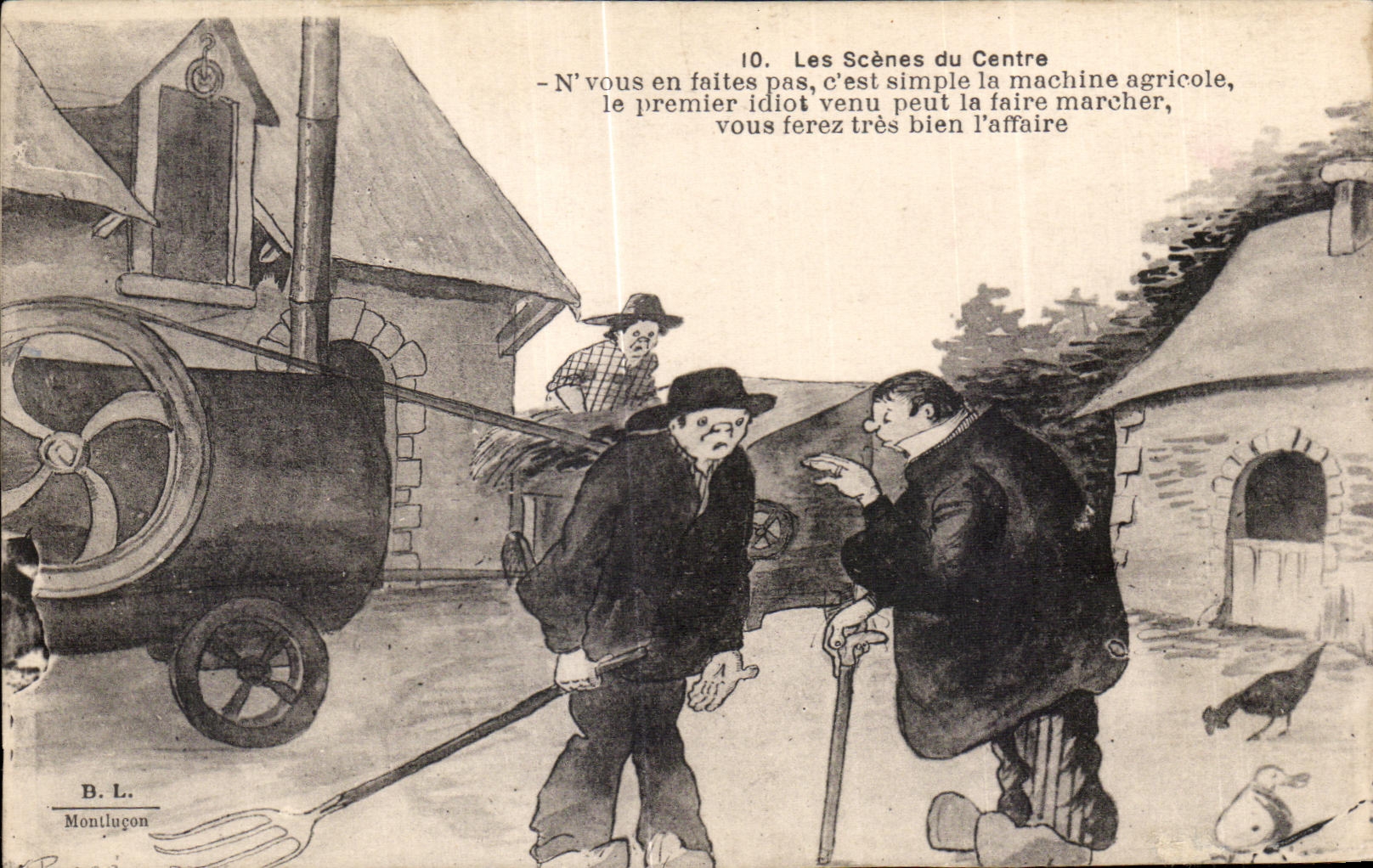 CPA Les Scenes du Centre Folklore Costume Machine agricole