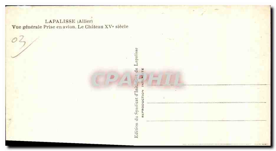 CPA Lapalisse Allier Vue Generale Prise en avion — Rückseite