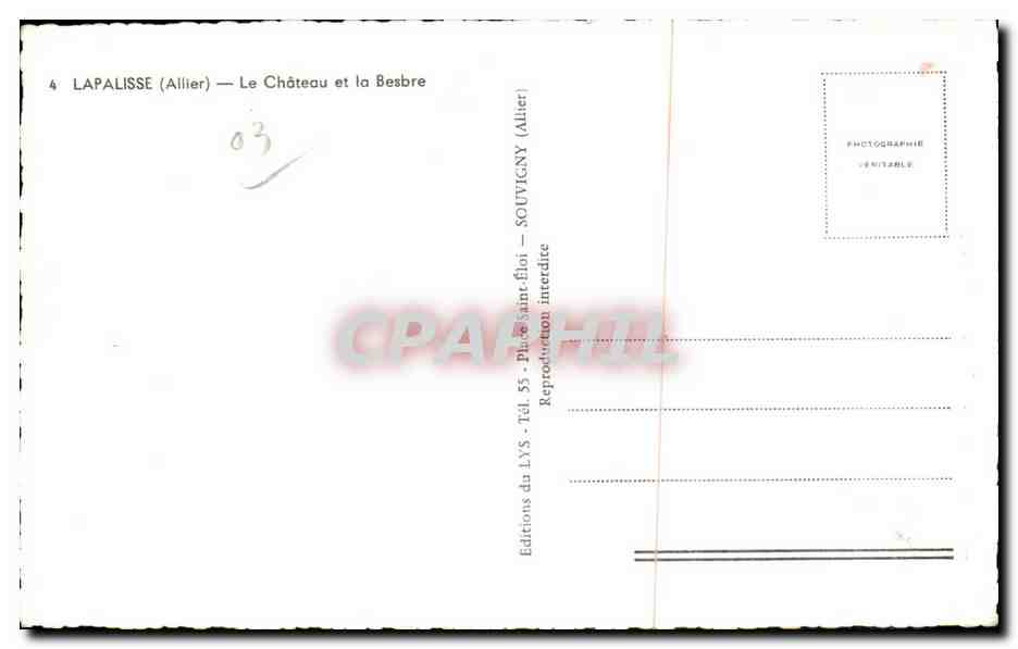 CPA Lapalisse Allier Le Chateau et la Besbre — Back