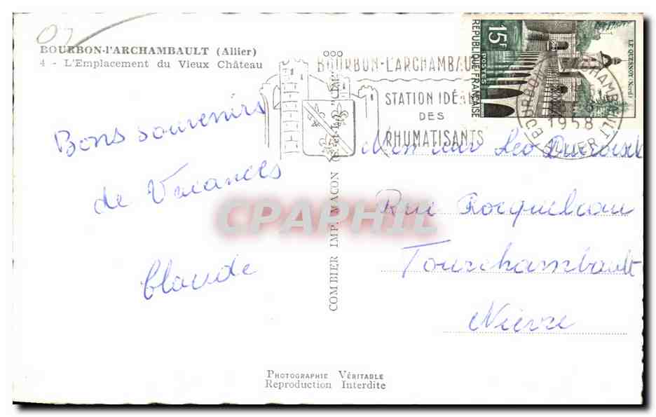 CPA Bourbon l Archambault Allier — Verso