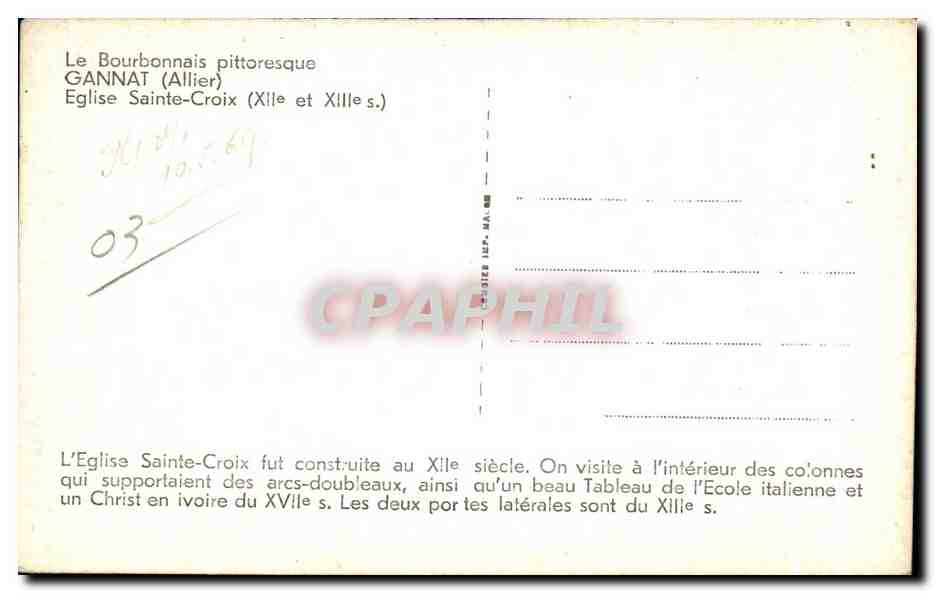 CPA Le Bourbonnaise Pittoresque Gannat Allier Eglise Sainte Croix — Verso