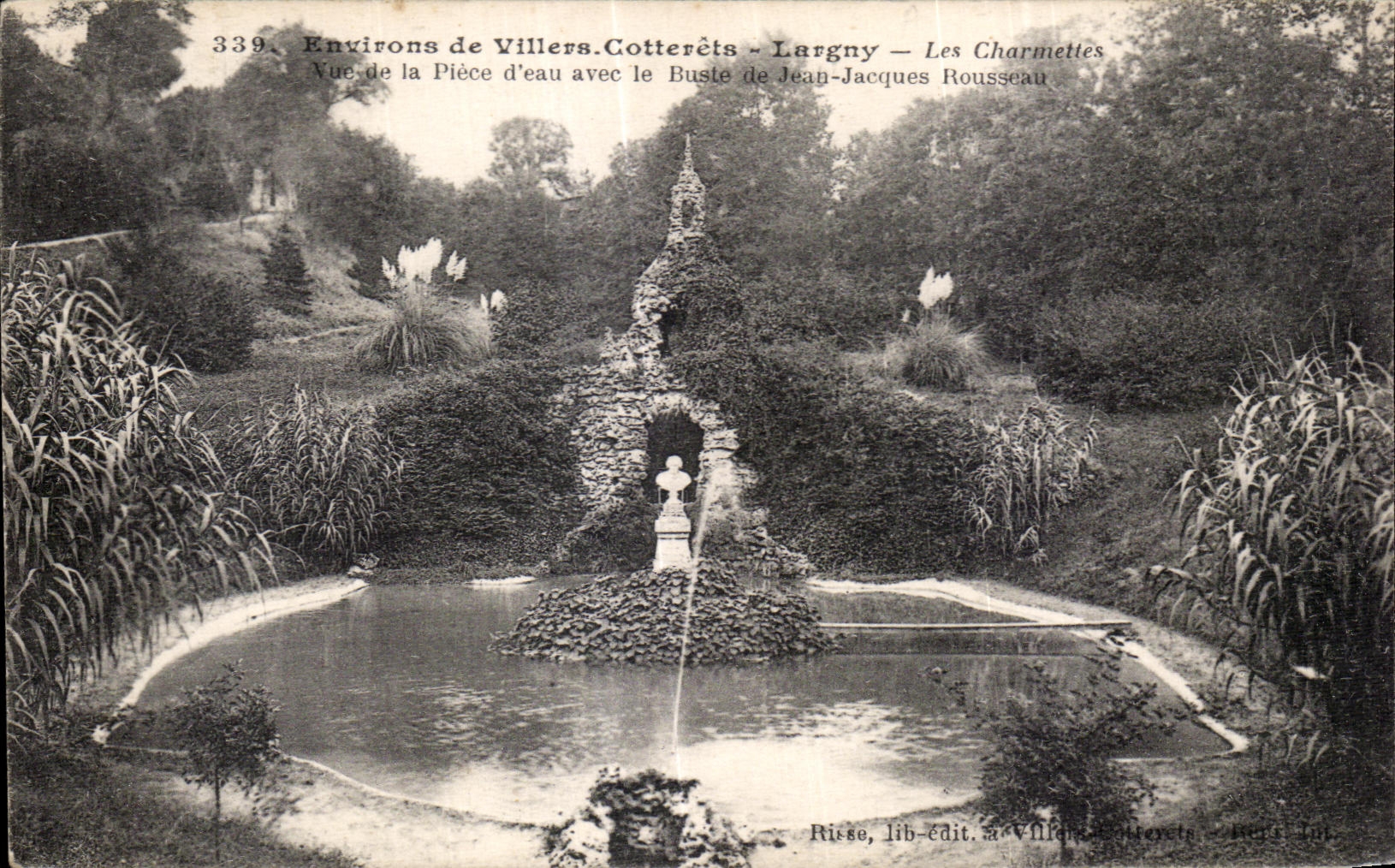 Umgebung von Villers-Cotterêts - Largny - Les Charmettes — Ansicht der Wasserstelle mit dem Portrait von Jean-Jacques Rousseau — Riese, Verleger in Villers-Cotterêts