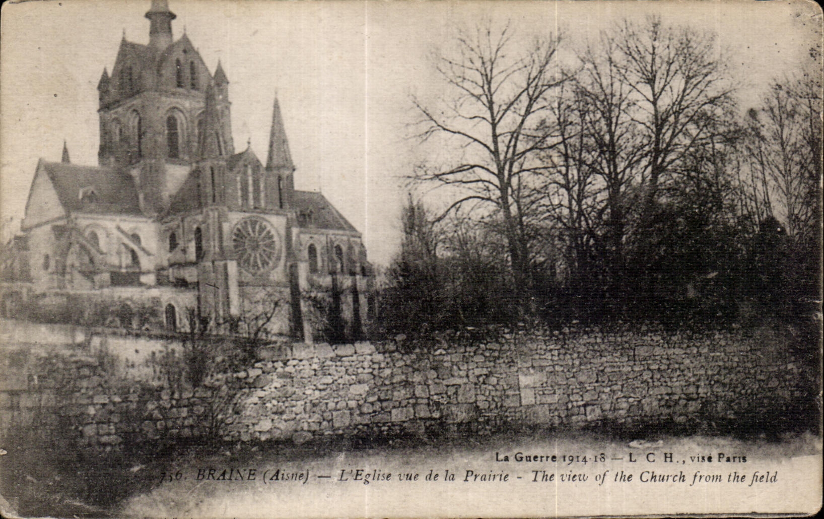 Braîne (Aisne) — L'Église vue de la Prairie — L. C. H., visé Paris