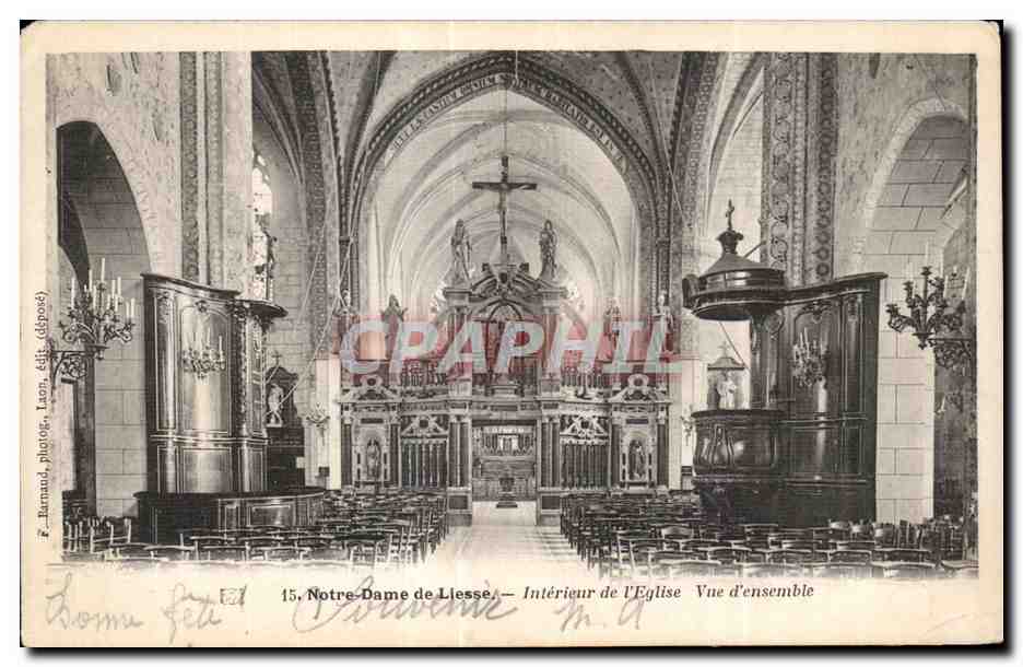 Notre-Dame de Lièsses — Intérieur de l'Église Vue d'ensemble — F. Bernard, photographe, Lison (déposé)