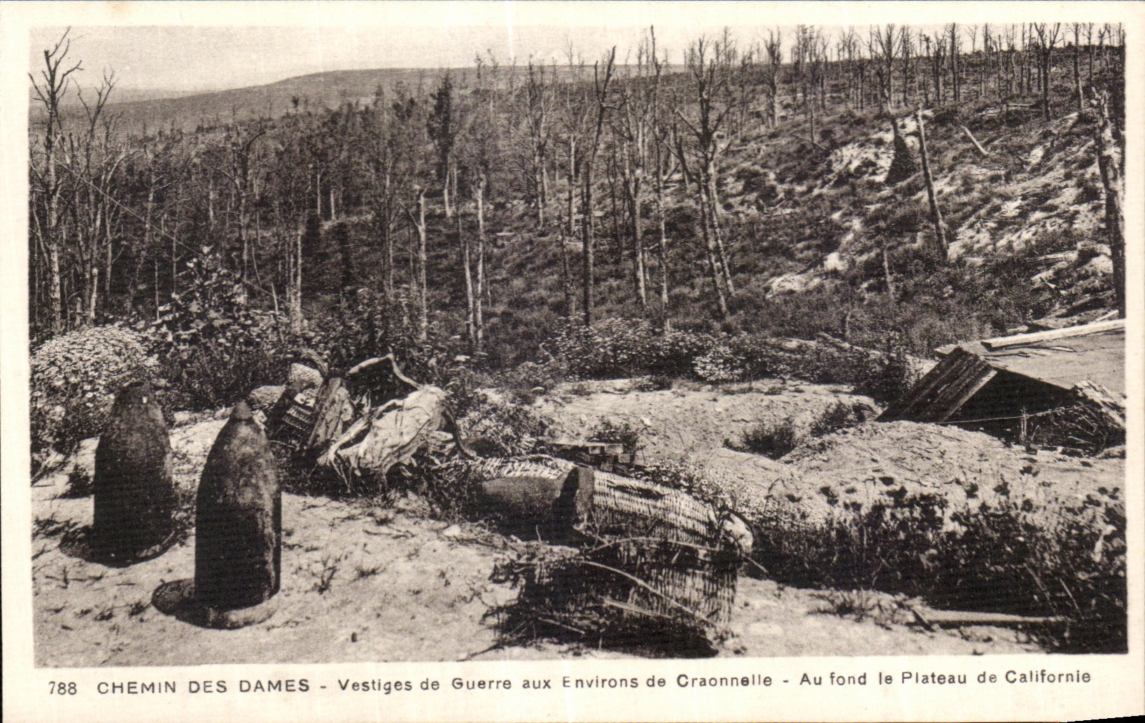 Chemin des Dames — Vestiges de guerre aux environs de Craonnelle — Au fond le Plateau de Californie