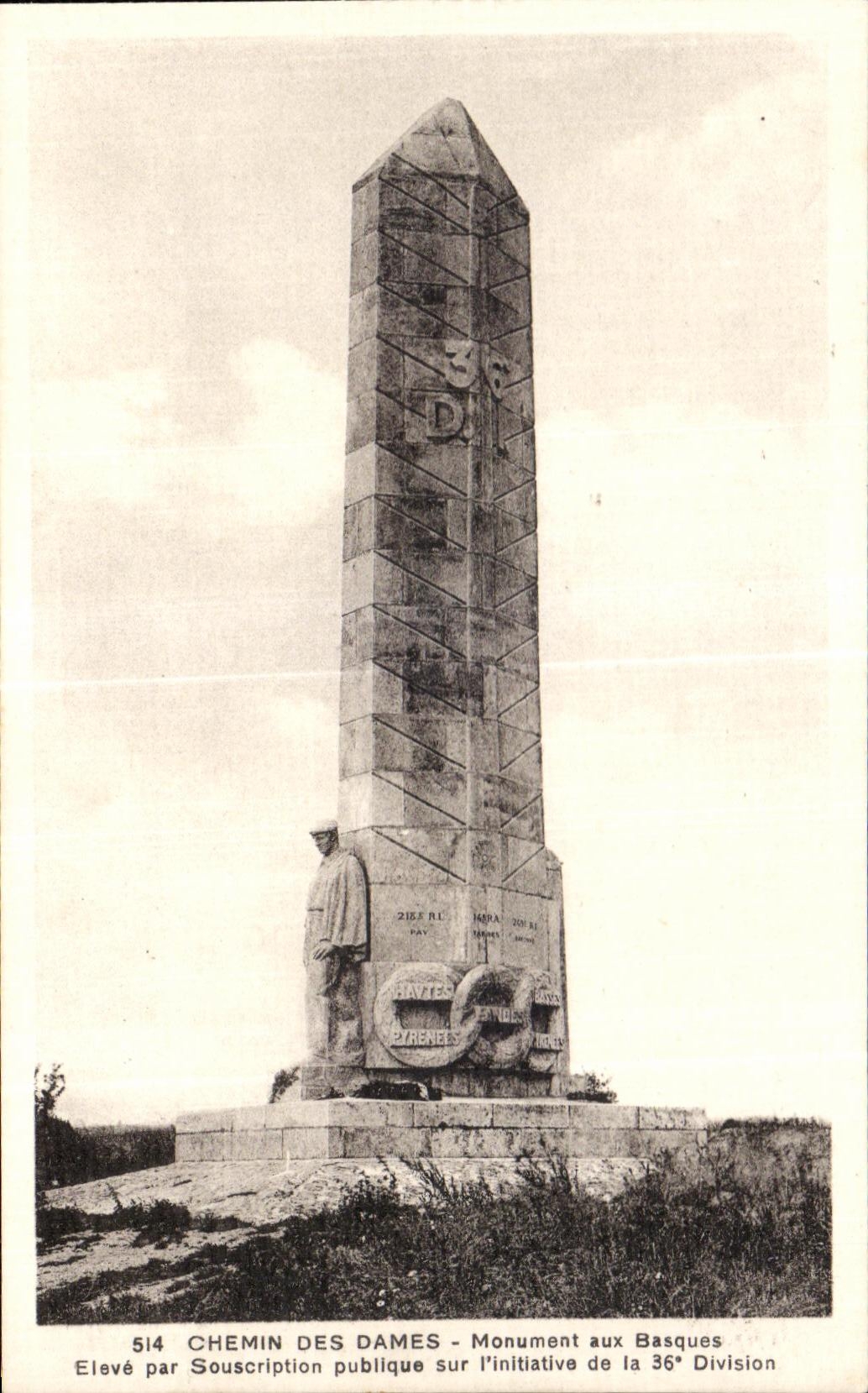 Chemin des Dames — Monument aux Basques — Éditeur CPAPHIL, n° 514