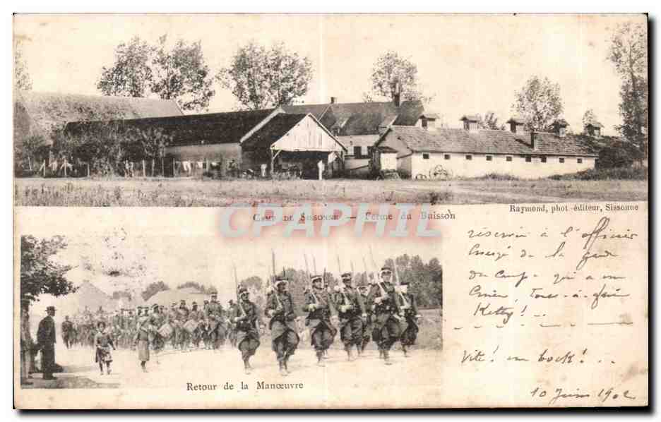 Retour de la Manœuvre — Ferme à Buisson — Raymond, phot. éditeur, Sissone