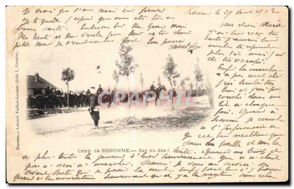 Camp de Sissonne — Sac au dos ! — Librairie Tailleur-Lacomte, Sissonne