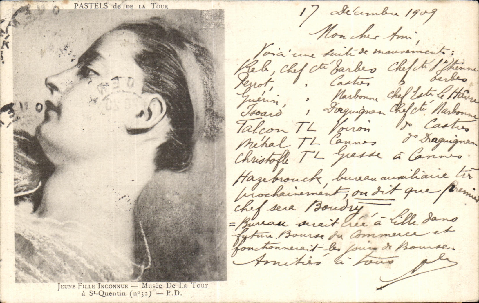 CPA Jeune Fille Inconnue Musee de la Tour St Quentin 