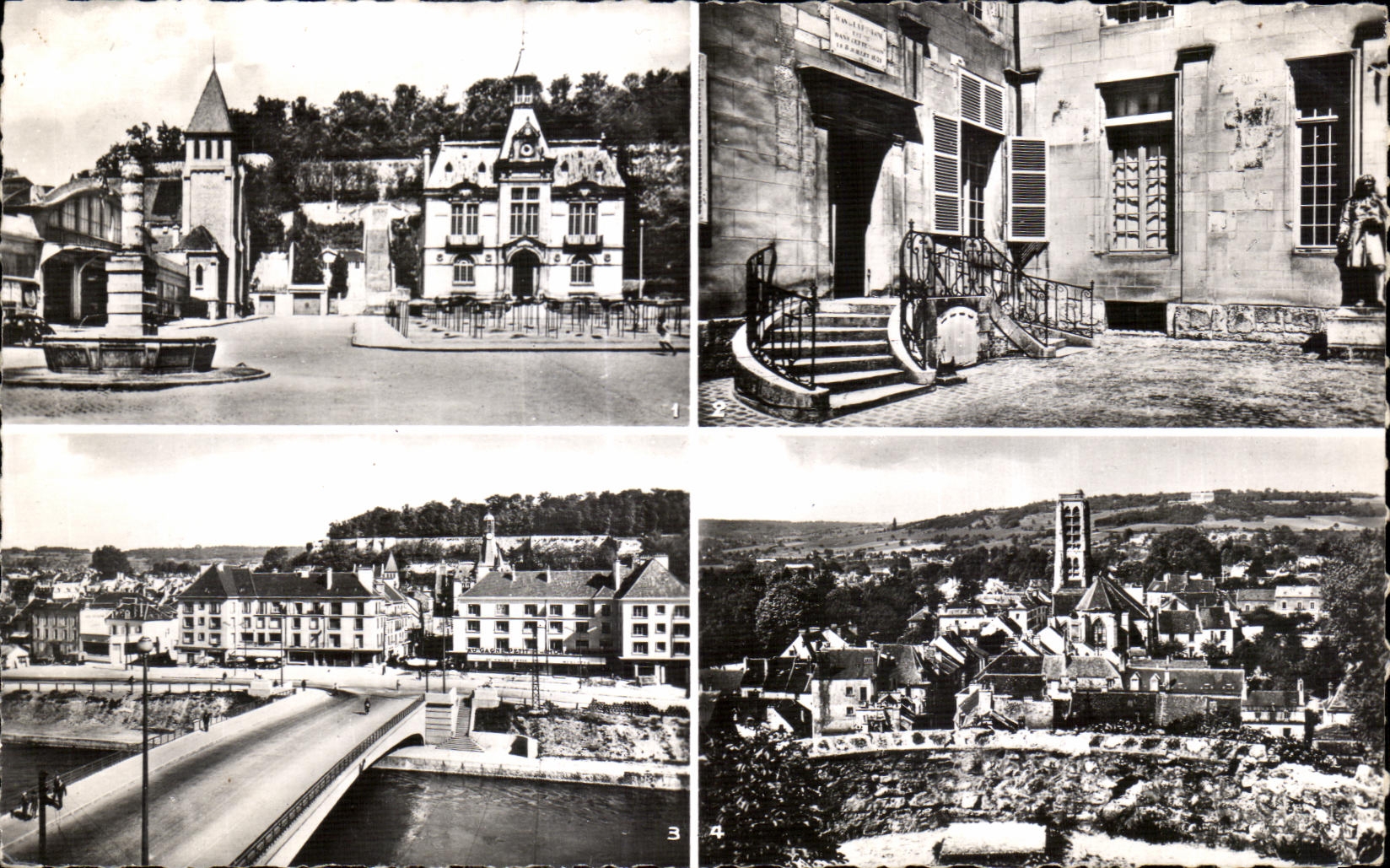 Château-Thierry (Aisne) — vista panorámica y monumentos — reproducción fotográfica en el recto, editor 'Château-Thierry' (número de serie no legible)
