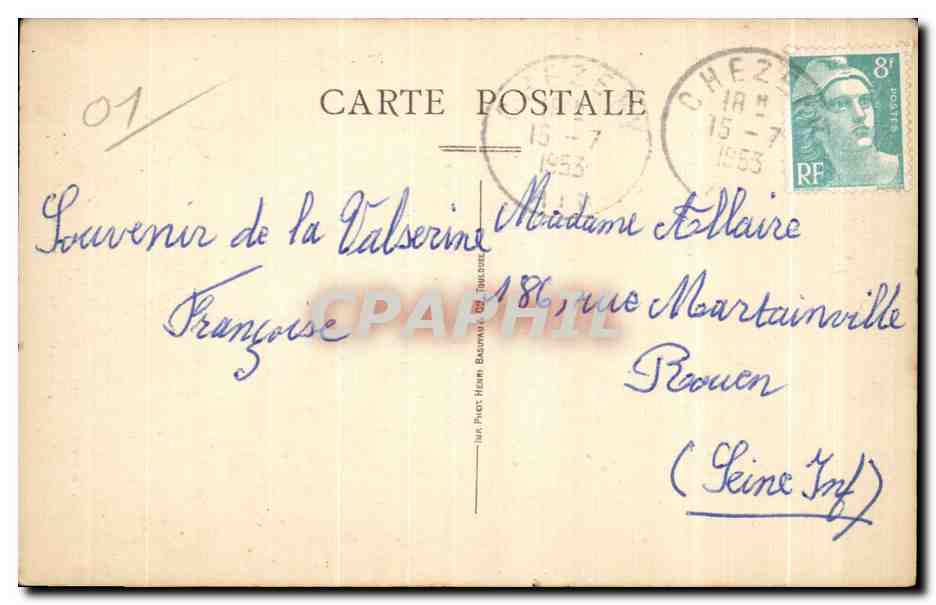 CPA Chezery Ain La Pont sur la Valserine — Back