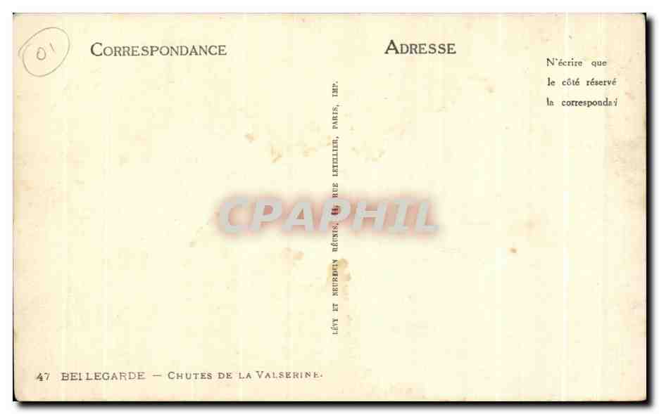 CPA Bellegarde Chutes de la Valserine — Rückseite