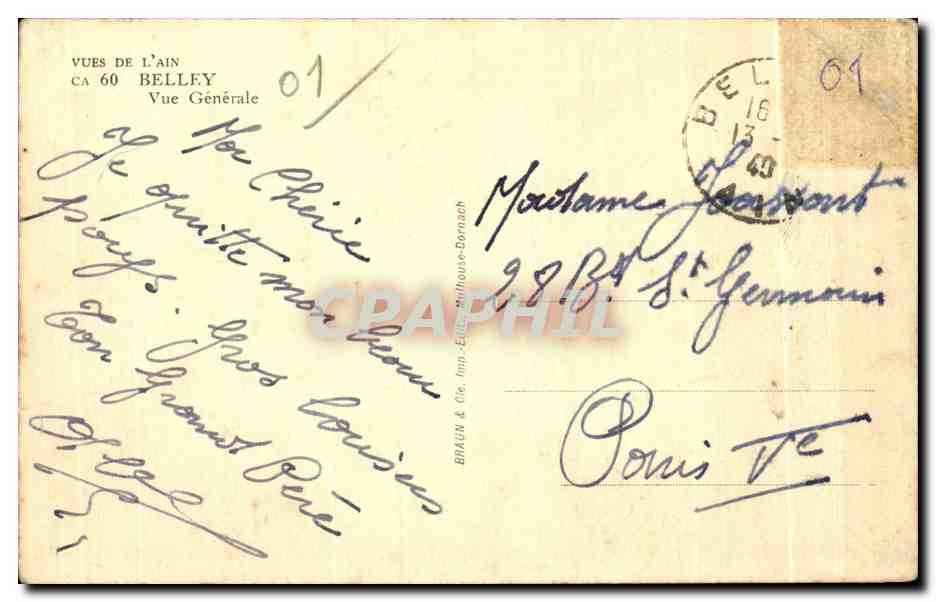 CPA Vues de l Ain Belley Vue generale — Rückseite
