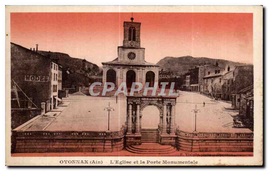 Oyonnax (Ain) — L'Église et la Porte Monumentale — E. Vielatthi, Oyonnax