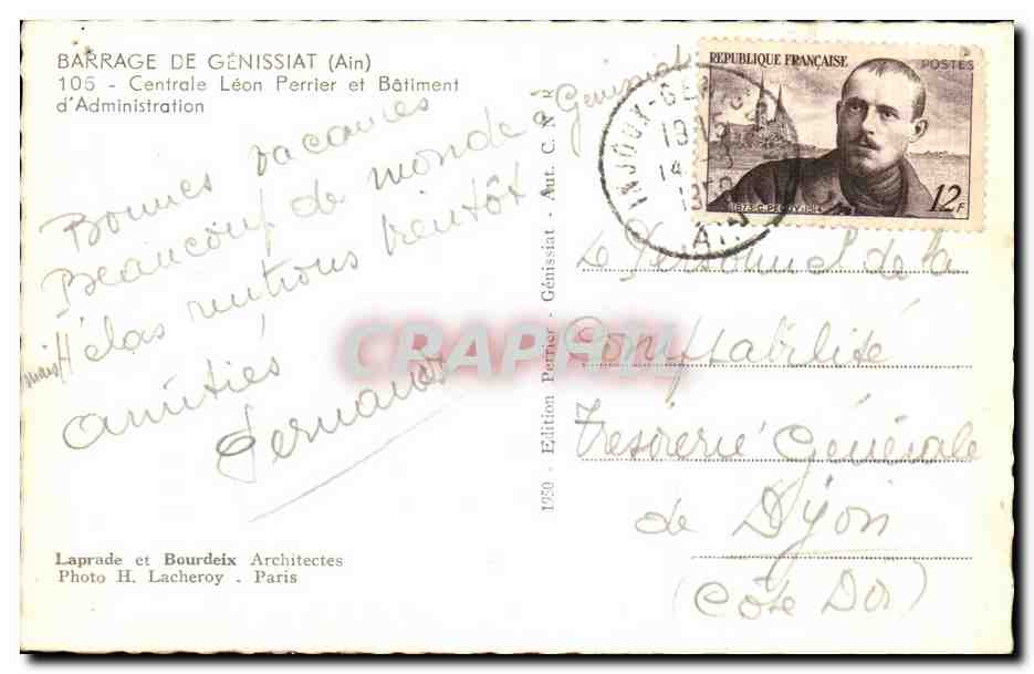 CPA Barrage de Genissiat Centrale Leon Prrrier et Batiment d Administration — Rückseite