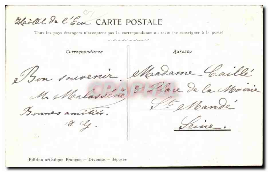 CPA Divenne les Bains Grand Hotel des Bains  — Back