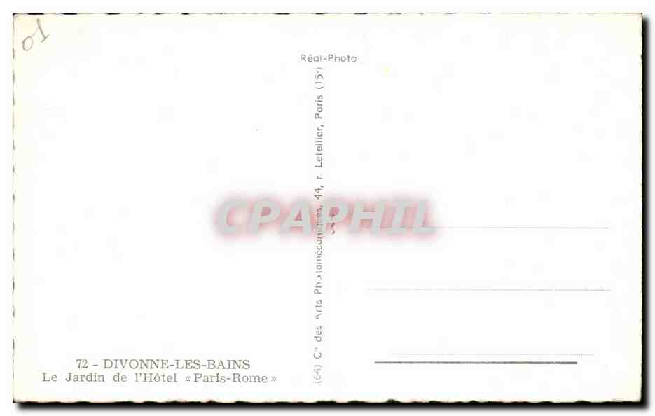 CPA Divonne les Bains Le Jardin de l Hotel Paris Rome — Back
