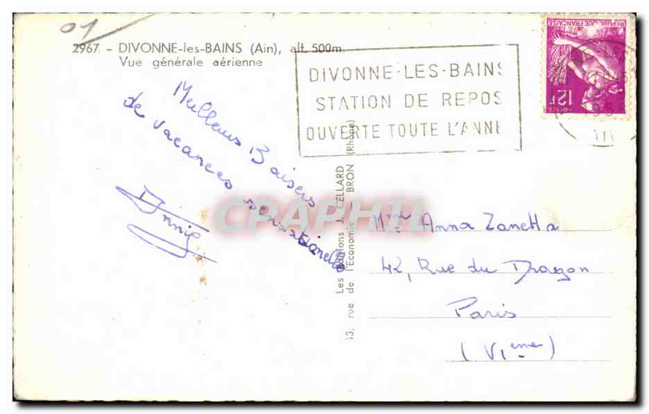 CPA Divonne les Bains Vue generale aerienne — Rückseite