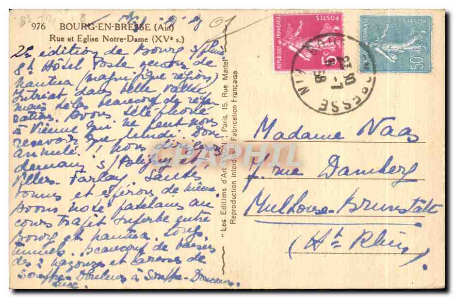 CPA Bourg en Bresse Ain Rue et Eglise Notre Dame  — Rückseite