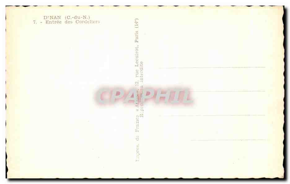 CPA Dinan Entree des Cordeliers — Rückseite