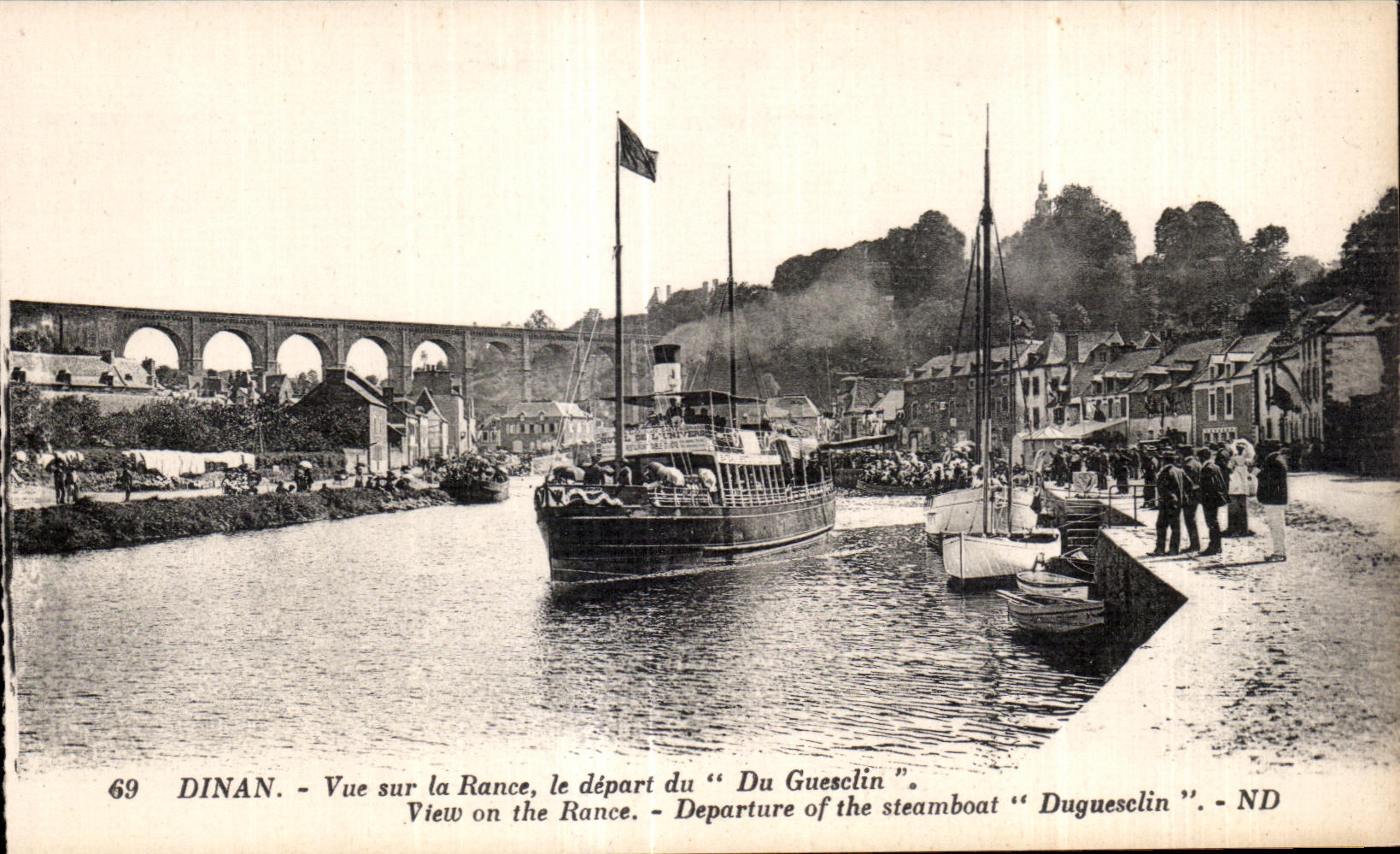 Dinan - Vue sur la Rance, le départ du "Du Guesclin"