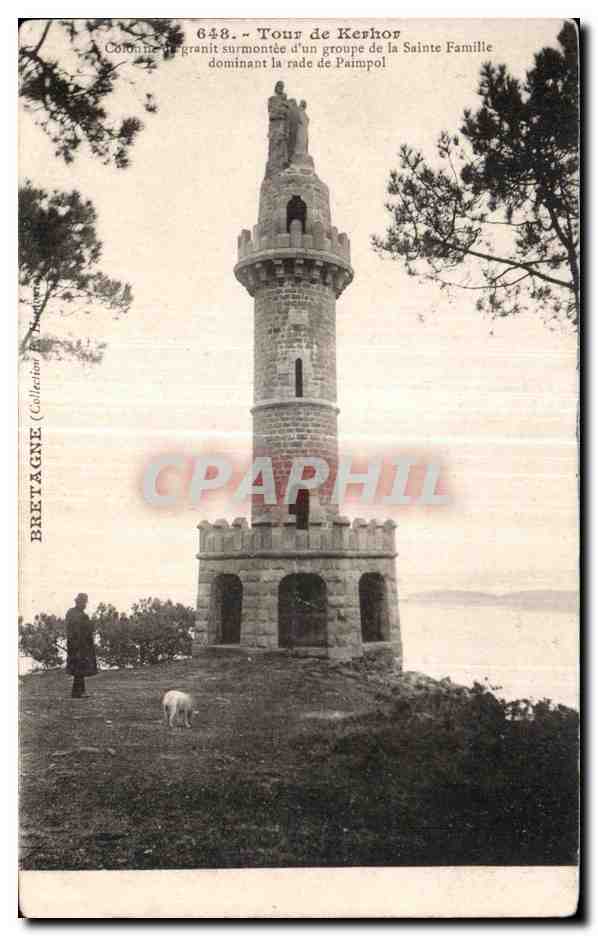Tour de Kerhor — Colonne en granit surmontée d'un groupe de la Sainte Famille dominant la rade de Paimpol — Bretagne