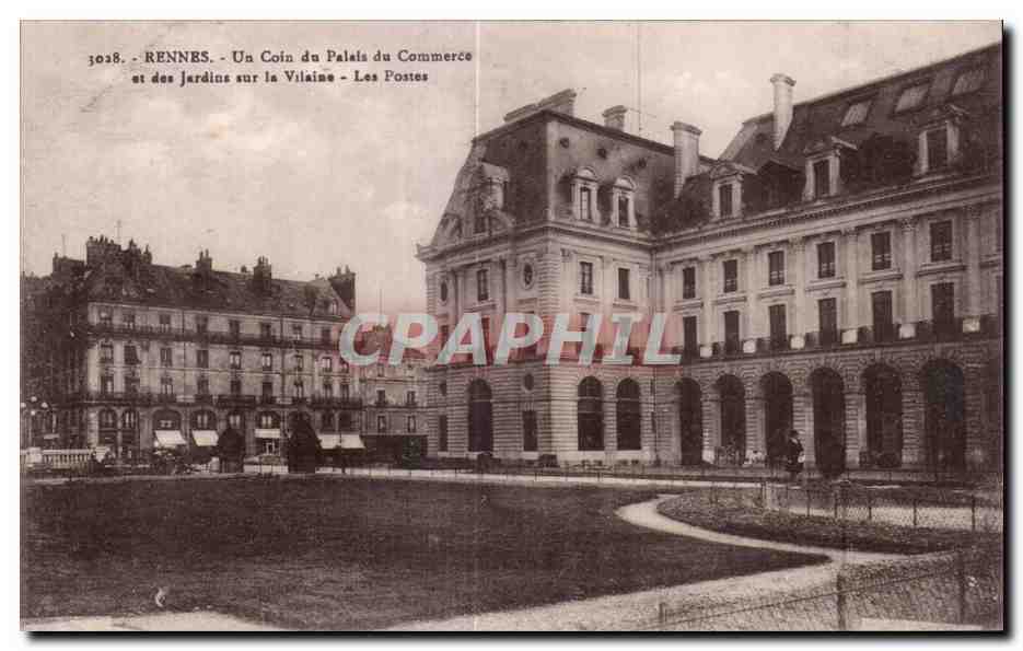 CPA Rennes Un Coin du Palais du Commerce st des jardins sur la Vilaine Les Postes
