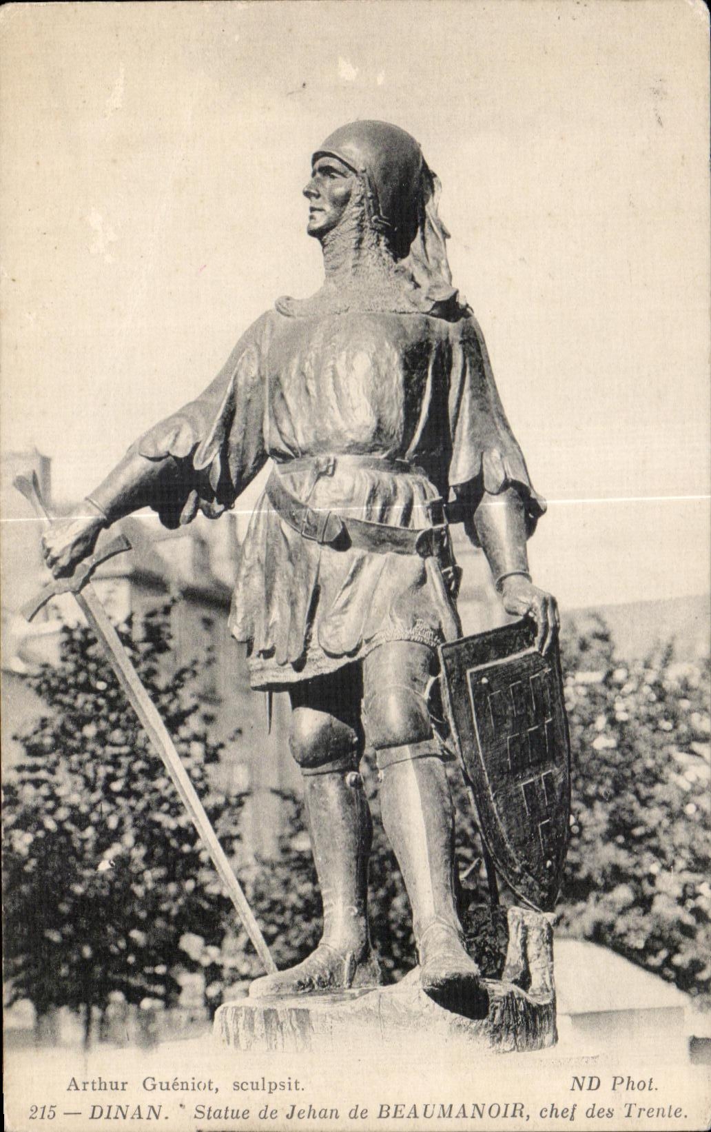 Dinan — Statue de Jehan de Beaumanoir, chef des Trente — Arthur Guéniot, sculpteur, ND Phot.
