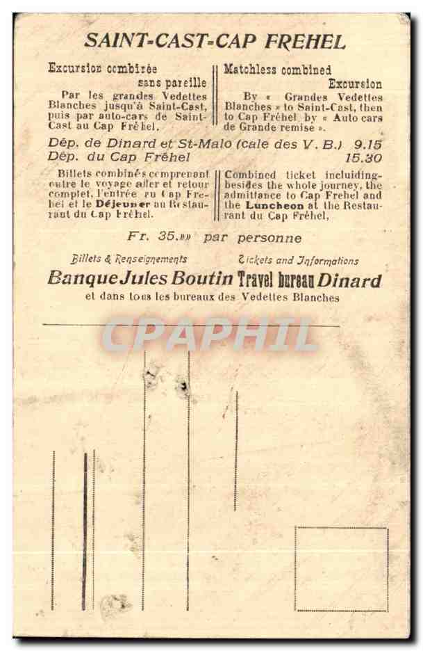 Cap FRÉHEL — Entrées des Grottes dans l'Est — Banque Jules Boutin — Rückseite