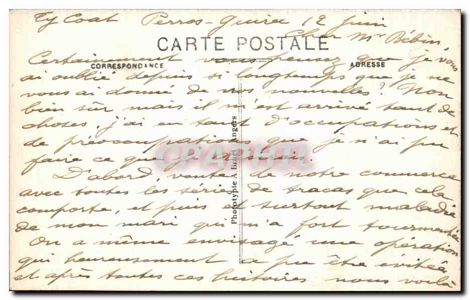 Perros-Guirec (C.-du-N.) — La Plage de Trestraou vue à travers les arbres de la montée de la Clarté — A. B. n°152 — Verso