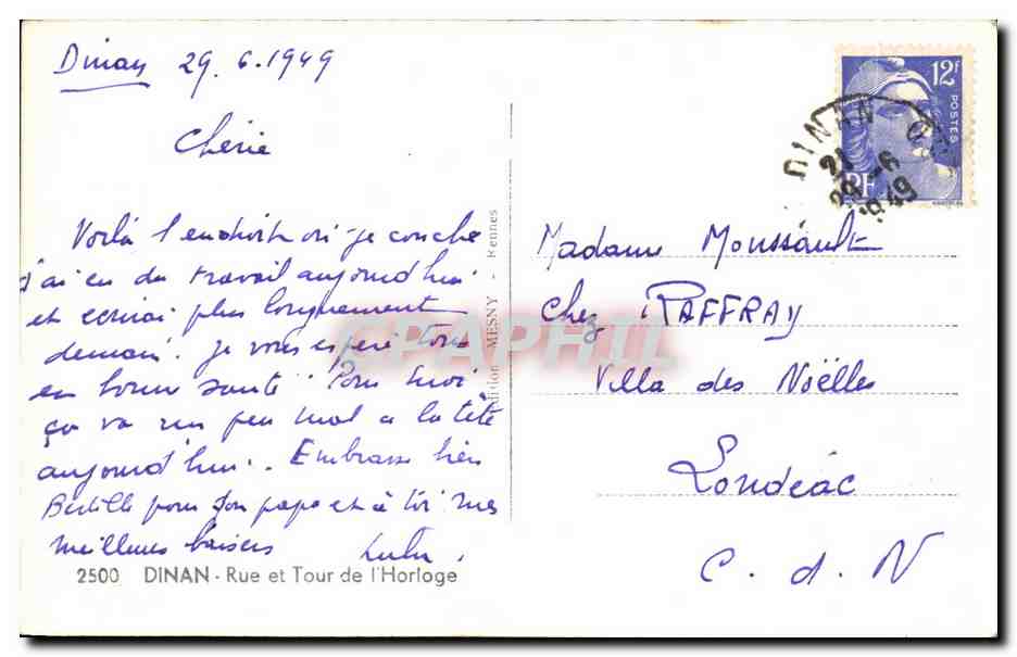 CPA Dinan Rue et Tour de l Horloge — Verso