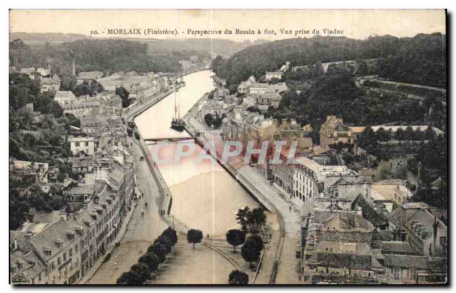 CPA Morlaix (Finistere) Perspective du Bassin a flot Vue prise du Viaduc