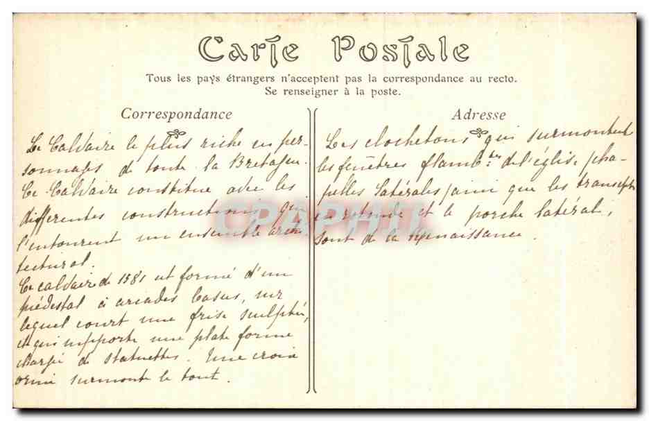 CPA Gumiliau (Finistere) L Eglise et le Calvaire — Rückseite