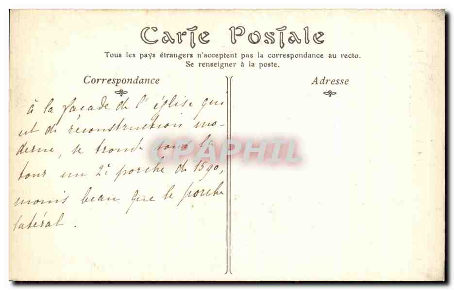 CPA Landivisiau (Finistere) L Eglise le Porche et le Clocher — Rückseite