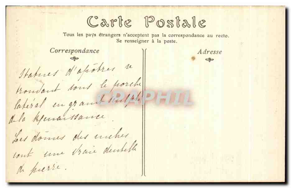 CPA Landivisiau (Finistere) Interieur du Porche de I Eglise — Rückseite
