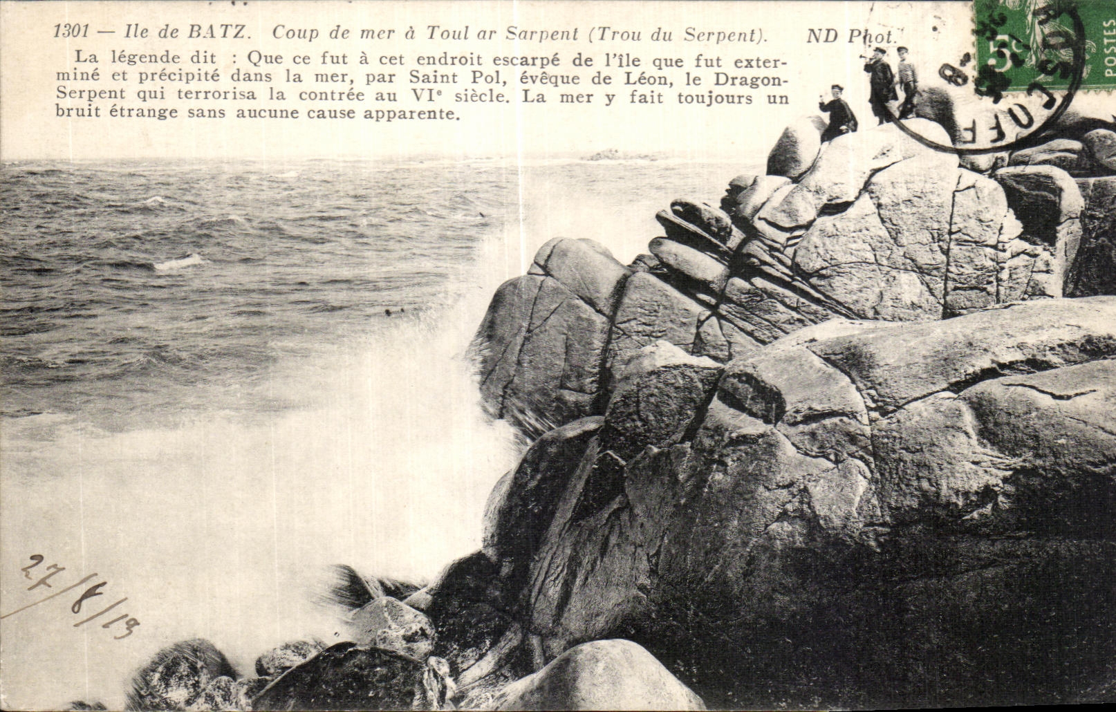 Ile de Batz — Coup de mer à Toul ar Sarpent (Trou du Serpent) — ND Phot.