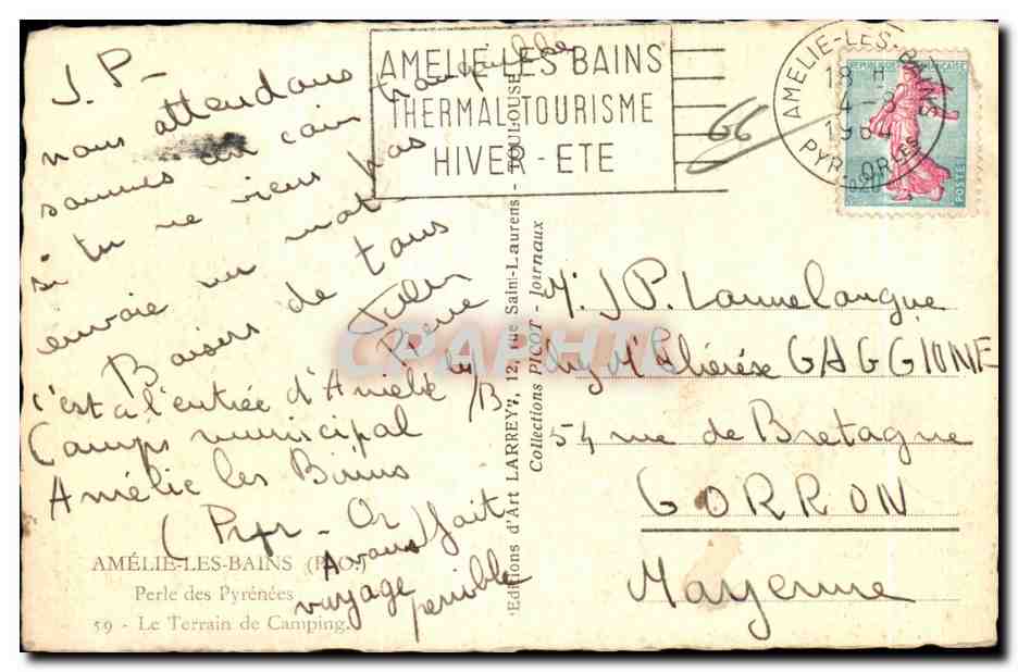 CPA Amelie Les Bains Perle des Pyrenees Le Terrain de Camping — Rückseite