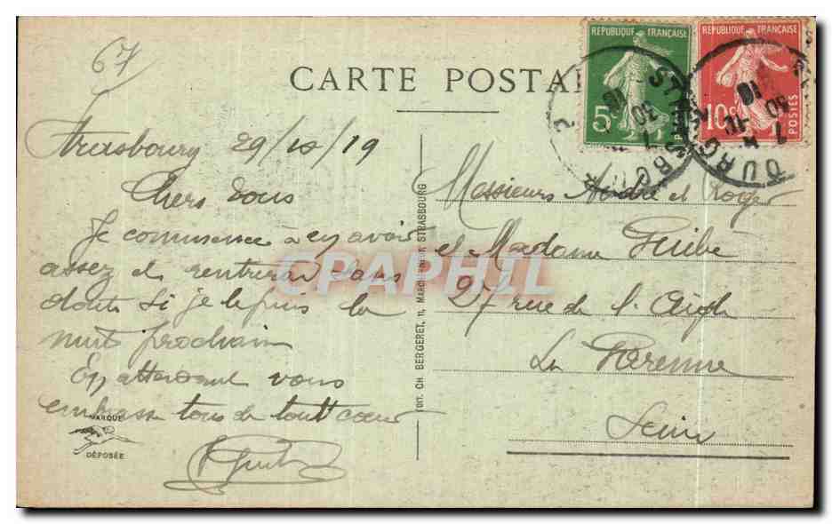 CPA Strasbourg Palais du Haut Commissariat de la Republique — Rückseite