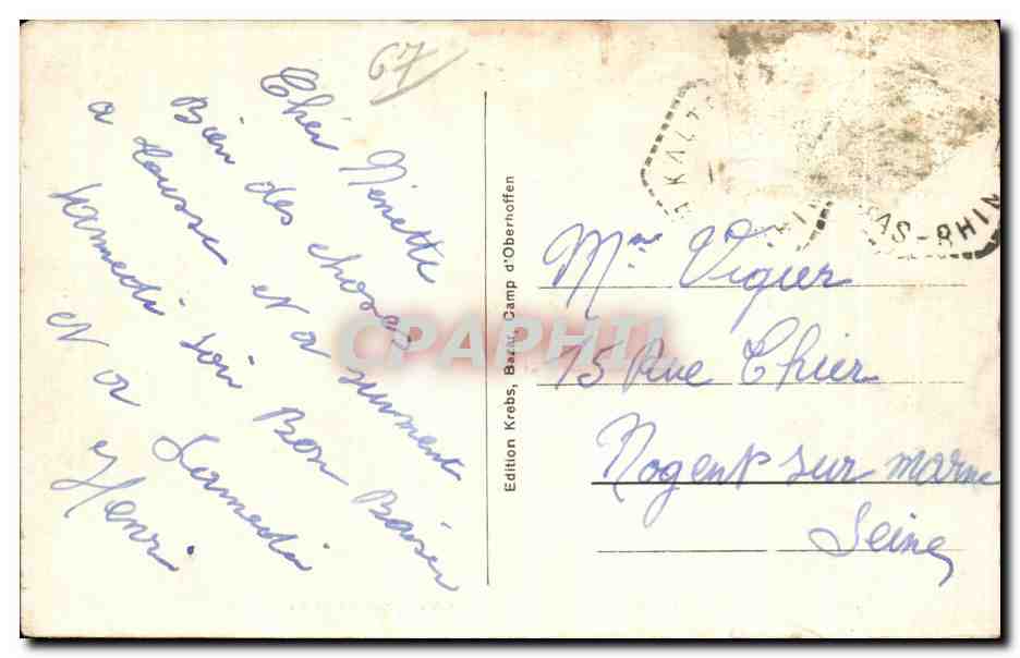 Camp d'Oberhoffen — Vue prise en avion — Édition Krebs, Bazeilles — Rückseite