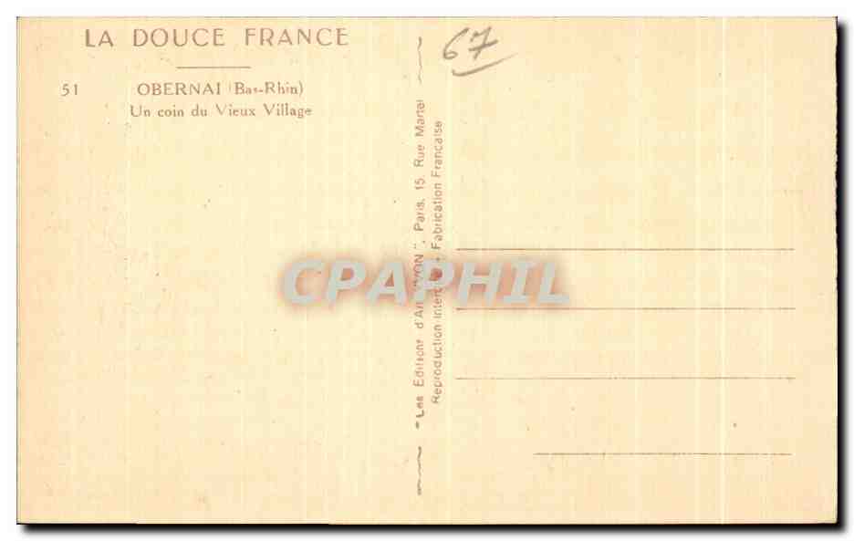 Obernai (Bas-Rhin) — Un coin du Vieux Village — La Douce France, n°51 — Rückseite
