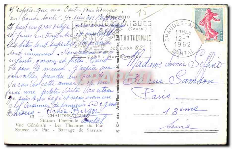 CPA Chaudesaigues Station Thermal Vue Generale Les Thermes du Par Source du Par Barrage de Sarrans — Verso