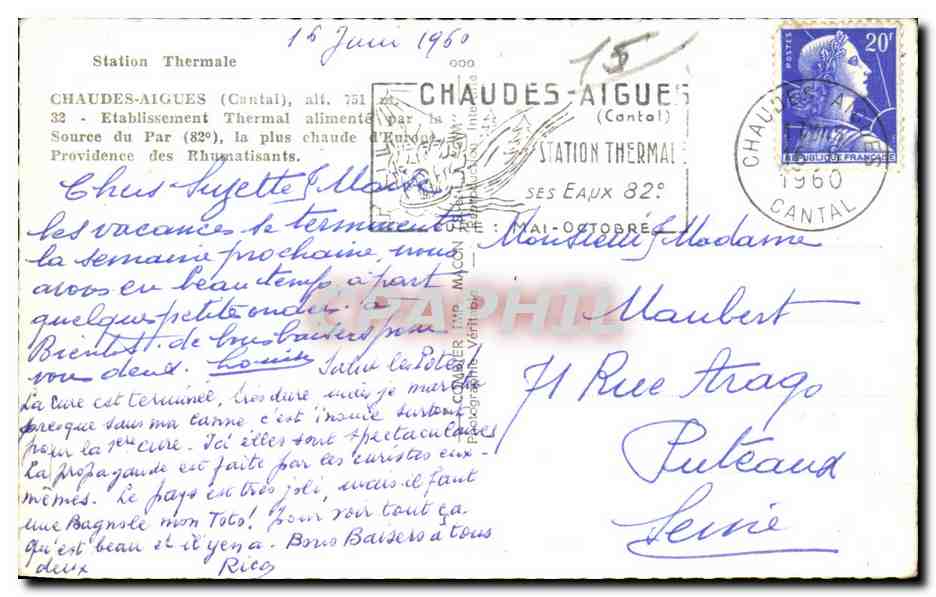 CPA Station Thermale Chaudes Aigues (Cantal) alt Etablissement Thermal alimente — Rückseite