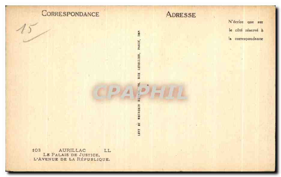 CPA Aurillac Le Palais De Justice L Avenue De La Republique — Verso