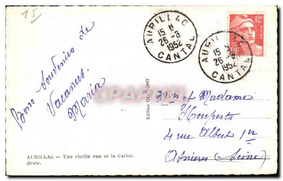 Aurillac — Une vieille rue et la Cathédrale — Édition Glaigny — Verso