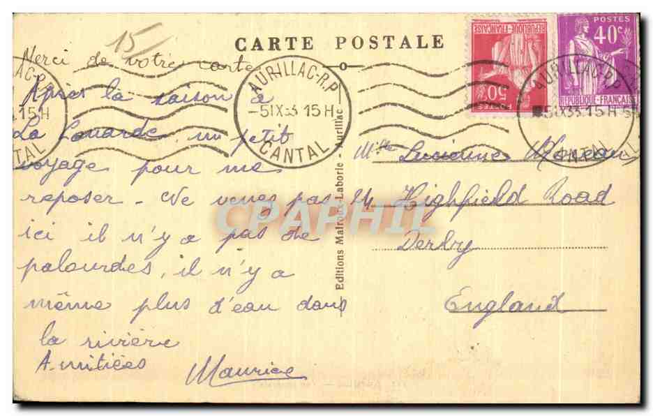 CPA Le Cantal Pittoresque Aurillac Vue generale — Rückseite