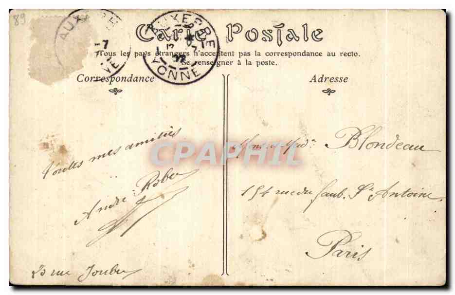 CPA Auxerre L Horloge — Rückseite
